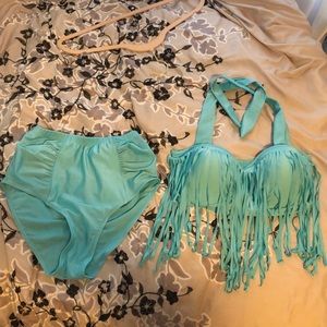 Light Blue High waisted Fringe Bikini